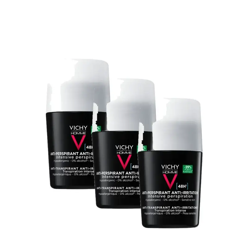 Vichy Homme Desodorante 48H Pieles Sensibles Roll-On 50 Ml, pack 3