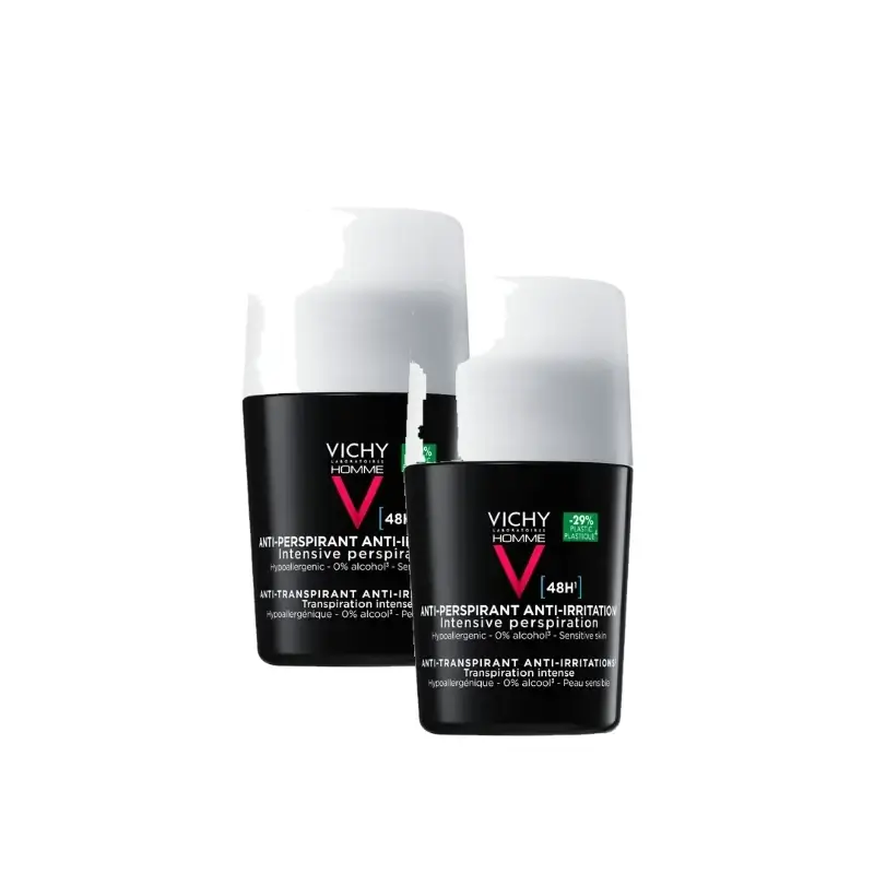 Vichy Homme Desodorante 48H Pieles Sensibles Roll-On 50 Ml, pack 2