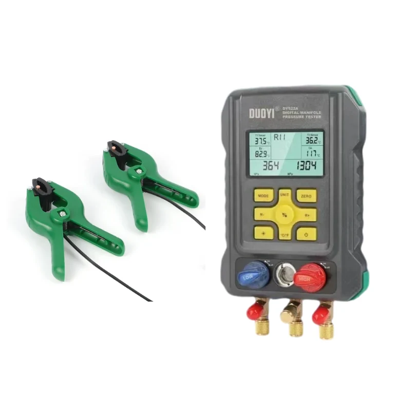 DUOYI DY522C Digital Manifold HVAC Gauge for Refrigeration HVAC Vacussure Temperau m Preture ball valve Tester with Sensor Clips Tools