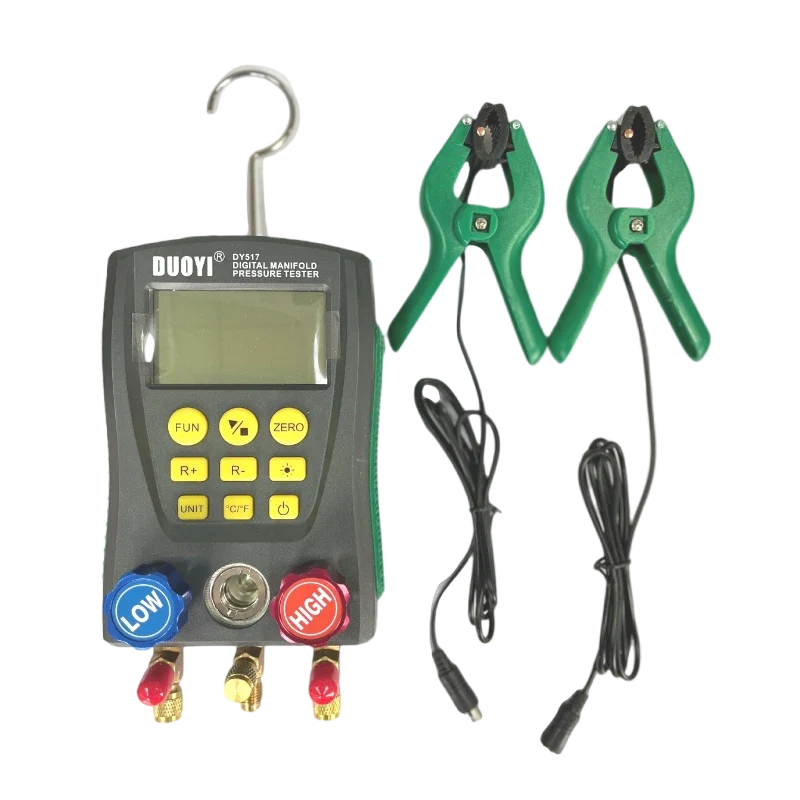 DUOYI DY517C Refrigeration Gauges Digital Manifold HVAC Gauge Set with Sensor Clips Tools