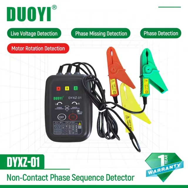 DUOYI DYXZ-01 DYXZ-02 3 Phase Detector Rotation tester Non-Contact Phase Sequence Detector Meter Indicator Digital LED Buzzer