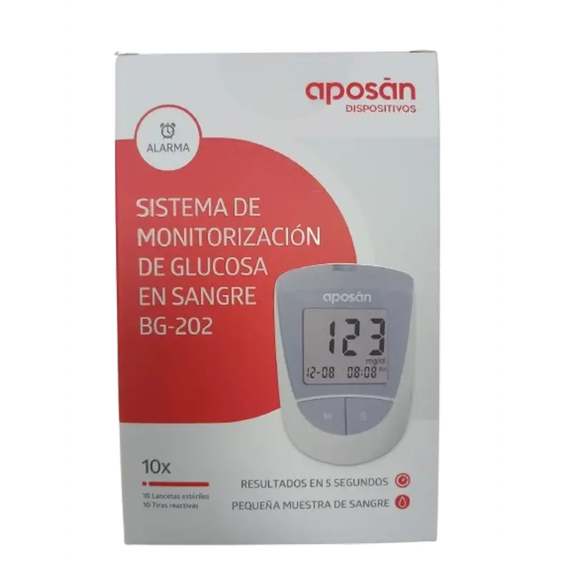 Aposan Sistema De Monitorización De Glucosa En Sangre Bg-02, 10 lancentas + 10 tiras