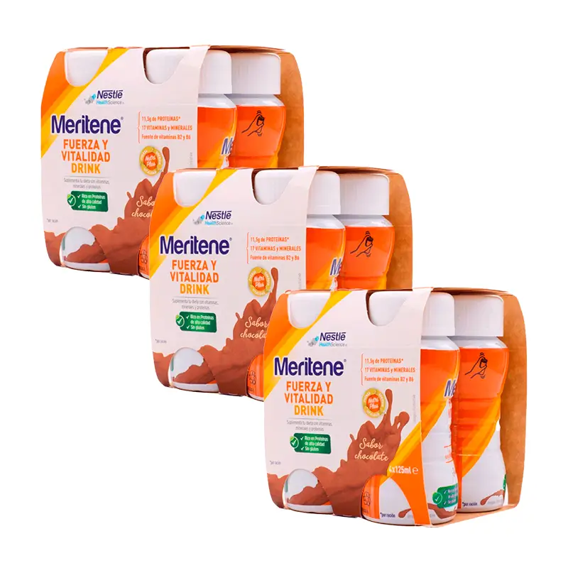 Meritene Fuerza y Vitalidad Drink Batido Sabor Chocolate, 12X125 ml