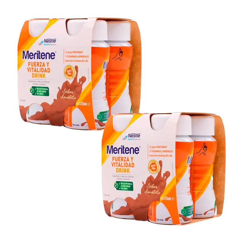 Meritene Fuerza y Vitalidad Drink Batido Sabor Chocolate, 8X125 ml