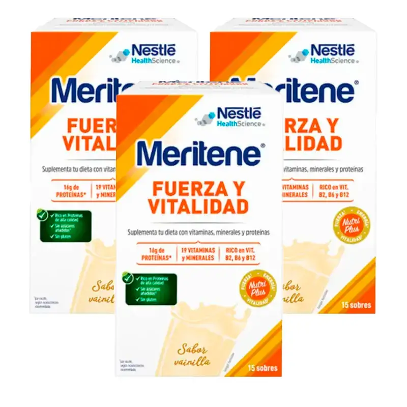 Meritene Fuerza y Vitalidad Vainilla, Pack 3 x 15 sobres