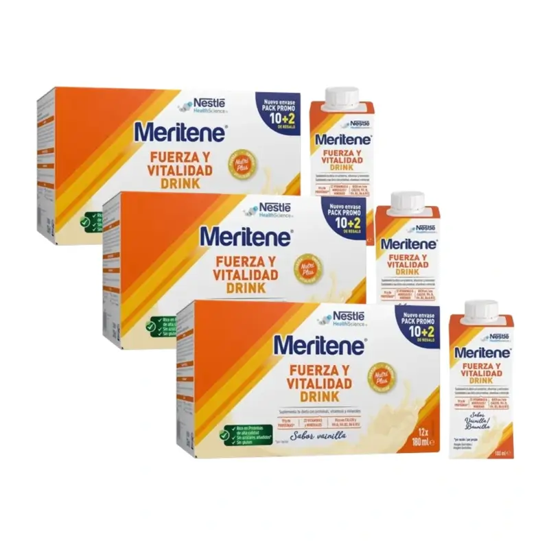 Meritene Fuerza Y Vitalidad Drink Vainilla, Pack 3 cajas 10+2 x 180 Ml