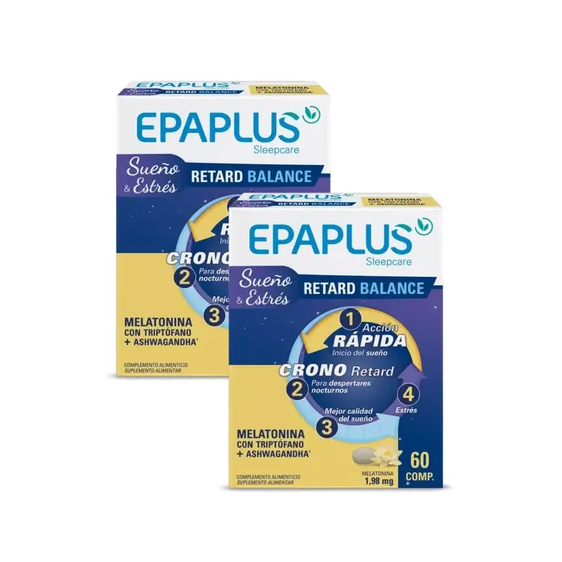 Epaplus Sleepcare Melatonina Retard Balance Con Triptófano, 30 Gramos, 2X60 Comprimidos