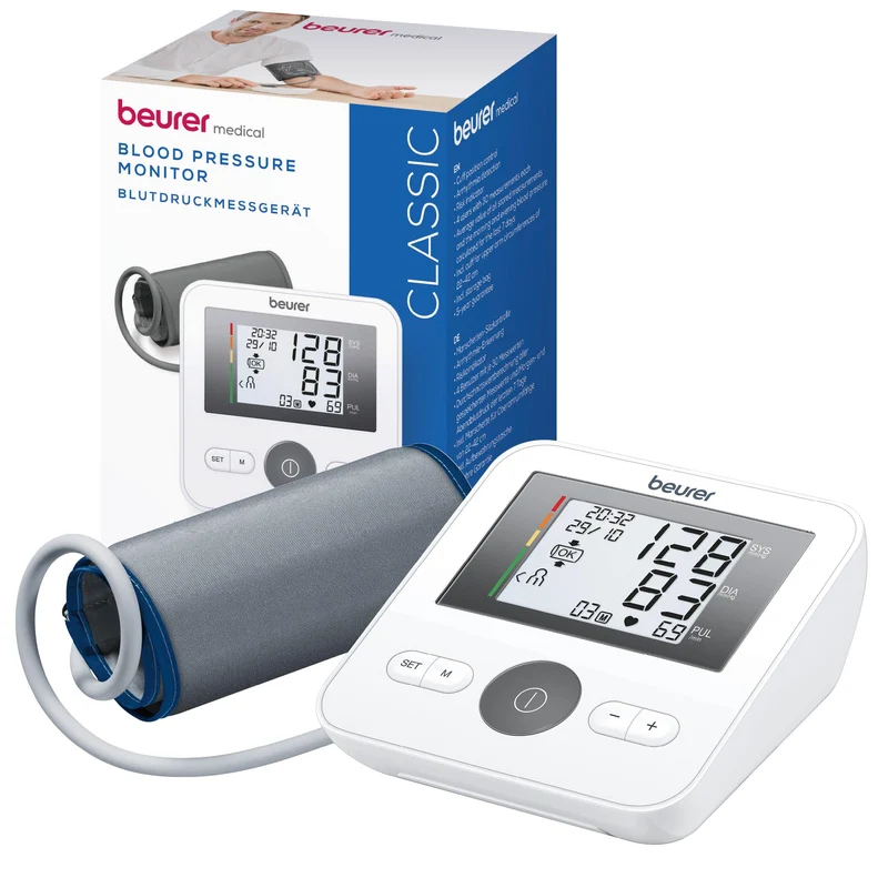 Beurer BM 27 Tensiómetro de brazo con control de ajuste del manguito, clínicamente validado, manguito 22-42 cm, indicador de riesgo, detección de arritmias, transferencia de datos a Apple Health
