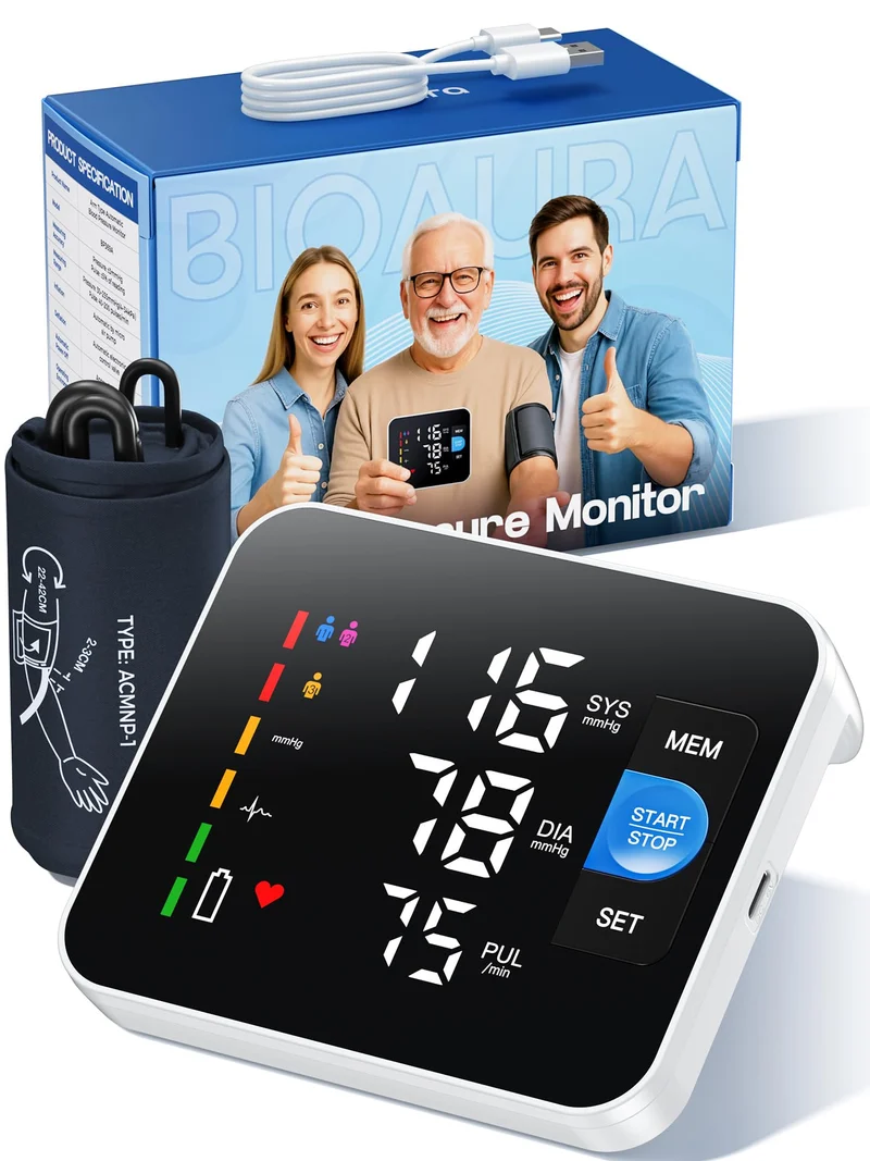 Tensiómetro de Brazo Digital LED, Memoria 3 x 199, Brazalete 22-42 cm y Carga USB-C