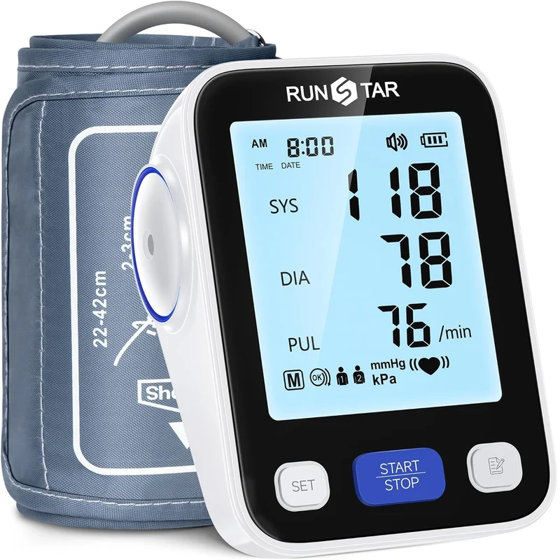 Runstar Tensiómetro de Brazo Digital Automático, Brazalete 22-42 cm, Memoria 2 x 99 y Bolsa, Negro