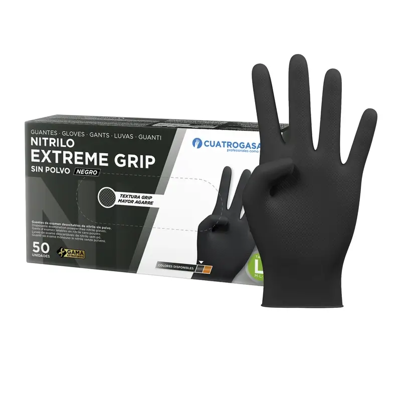 Cuatrogasa Guante Nitrilo Extreme Grip Negro L Negro, 50 unidades