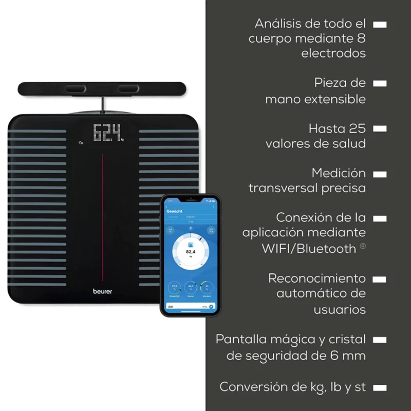 Balanza Digital Bioimpedancia Con Bluetooth Beurer Bf 990 Negro