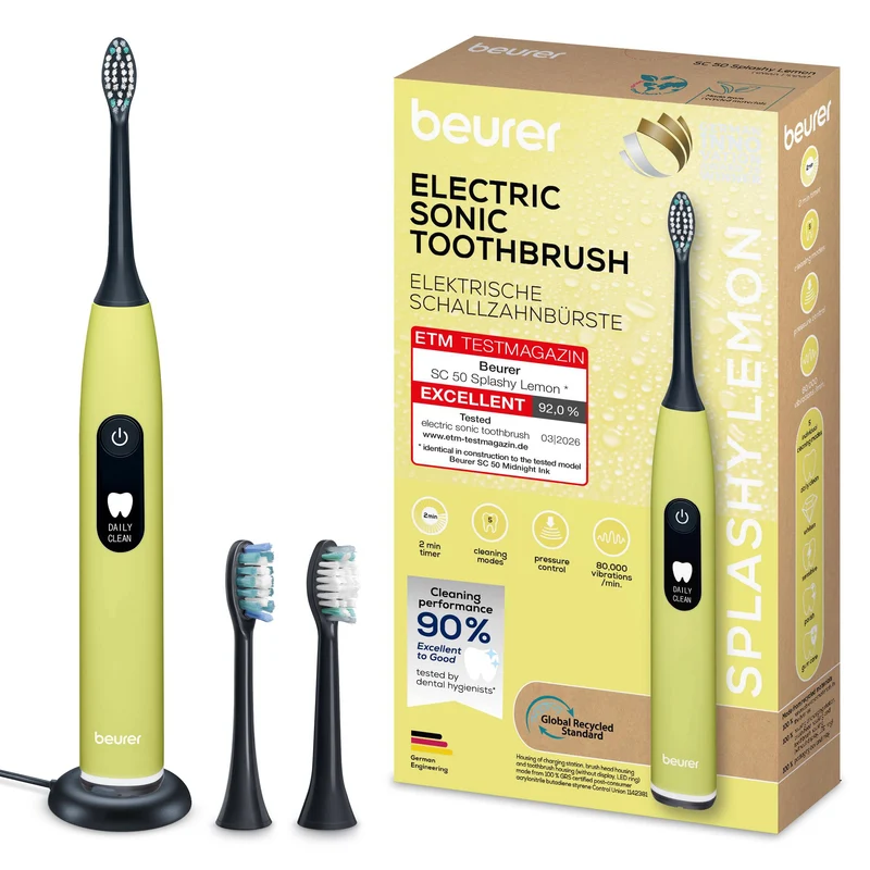 Cepillo De Dientes Sónico Eléctrico 5 en 1 Beurer Sc 50 Splashy Lemon