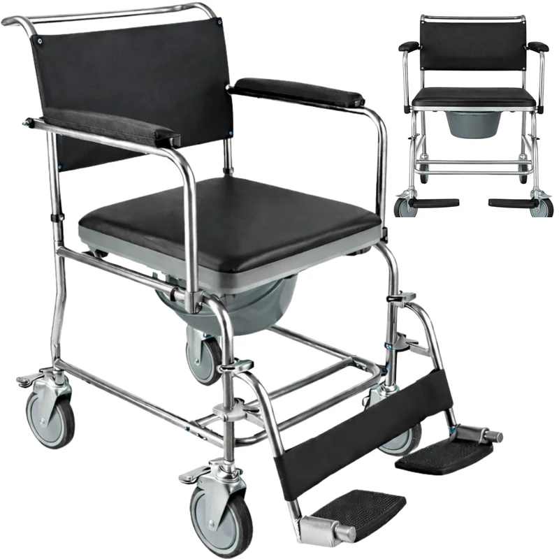 Silla Ducha WC con Ruedas y Freno | Silla Inodoro Acolchada