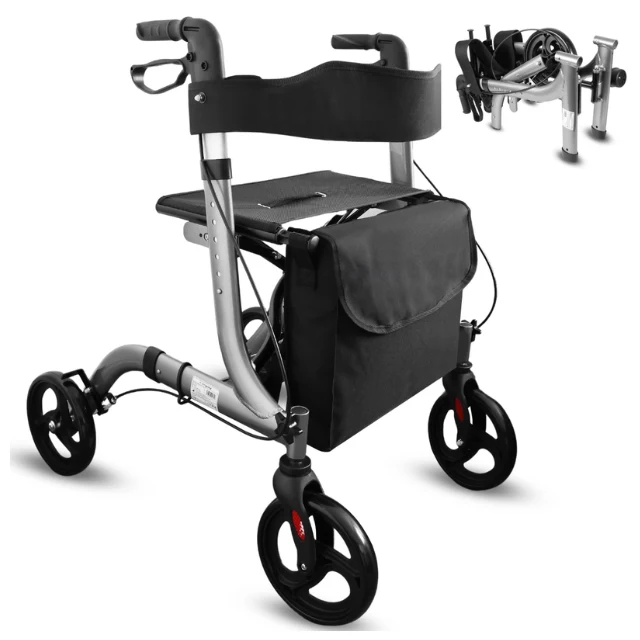 Andador para Ancianos Aluminio Rollator 4 Ruedas Plegable Asiento y Frenos