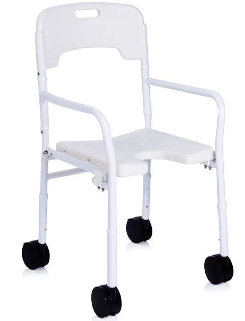 Silla de Ducha con Ruedas y Altura Regulable | Plegable