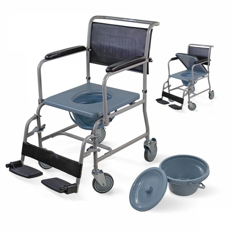 Silla WC con ruedas | Reposabrazos abatibles | Reposapiés extraíbles | Gris | Ancla | Mobiclinic