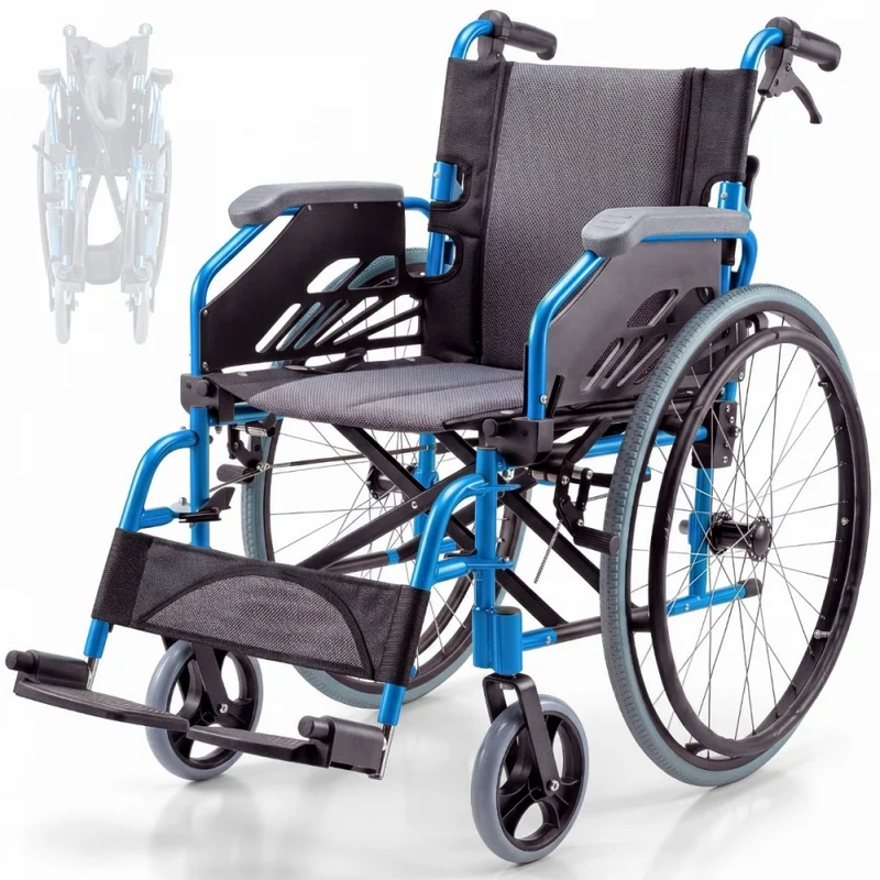 Silla de ruedas plegable | Aluminio | Respaldo partido | Reposabrazos abatibles | Azul | Bolonia | Mobiclinic
