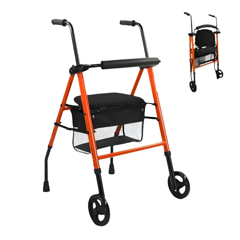 Andador para ancianos | Acero | Plegable | Asiento y respaldo | 2 ruedas | Cesta | Premium | Nerón | Mobiclinic