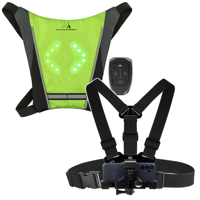 Mochila con señalizador LED, con mando a distancia, resistencia al agua: mando a distancia IPx5, mochila IPX2 + correas deportivas para el teléfono Maclean MC-445
