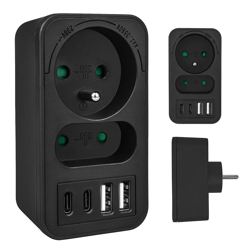 Toma de corriente Maclean x2 + 4xUSB, divisor con 2 tomas, 2xUSB A, 2xUSB C PD 20W, 1x16A + 1x6A, MCE249 F/B