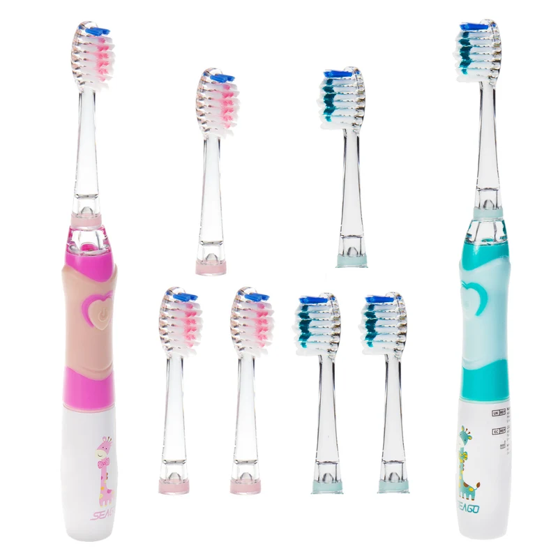 SEAGO cepillo dental sónico para niños, rosa, 3 puntas, SG-977 Rosa + SEAGO cepillo dental sónico para niños, verde, 3 puntas,SG-977 Verde