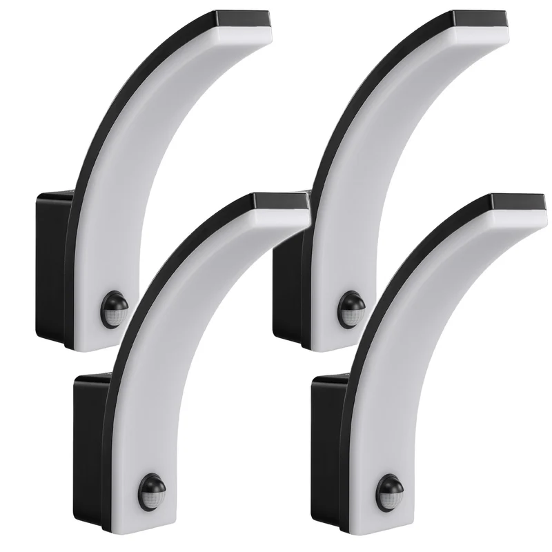 Maclean sensor de movimiento Lámpara LED, sensor de movimiento PIR, negro, 20W, IP65, 2000lm, blanco neutro (4000K) MCE512 B, 4 piezas