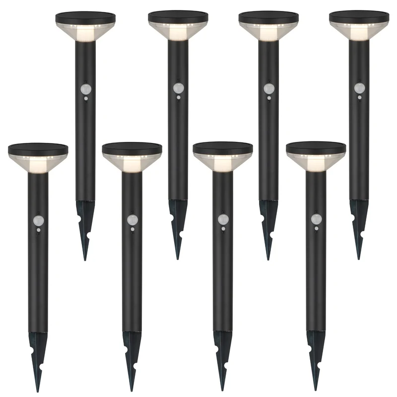 Maclean MCE465 B Solar LED Light, con sensor, 3 modos, enchufable, Li-ion 18650, IP44, 3.7V, 1200 mAh, Negro, 8 piezas