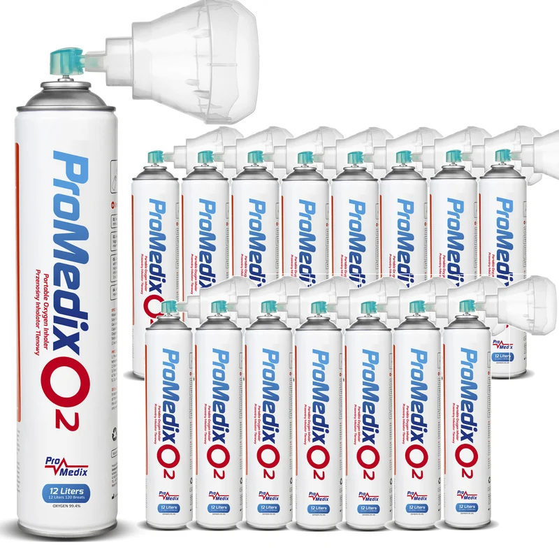 Promedix Inhalador portátil de oxígeno enlatado al 99,4% 12L, PR-994, 16 unidades