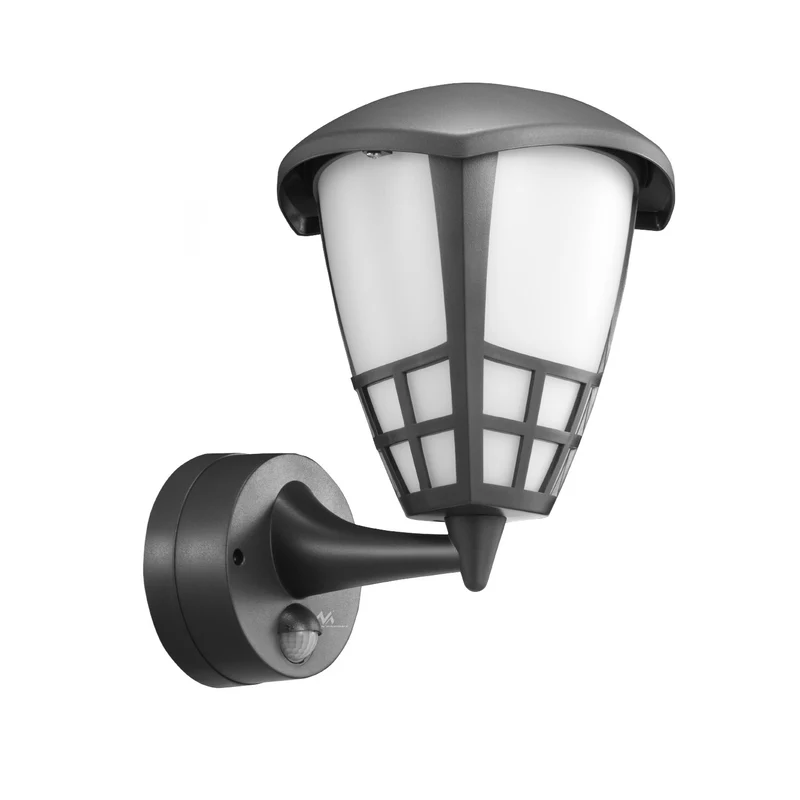 Maclean MCE518 GR Aplique 1xE27 con sensor, sensor de infrarrojos, carga máx. 60W, IP65, color gris + Maclean Energy MCE268 WW Bombilla de filamento LED E27, 8W 230V blanco cálido 3000K 1055lm retro edison decorativa