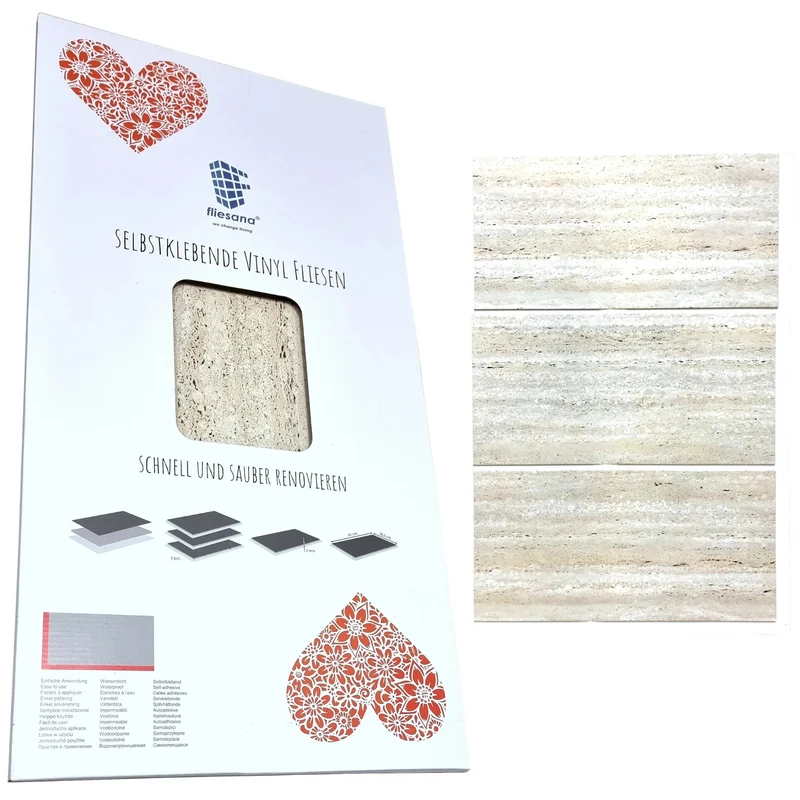 Fliesana Baldosas autoadhesivas para suelos y paredes, juego de 3, impermeables, diseño de piedra natural