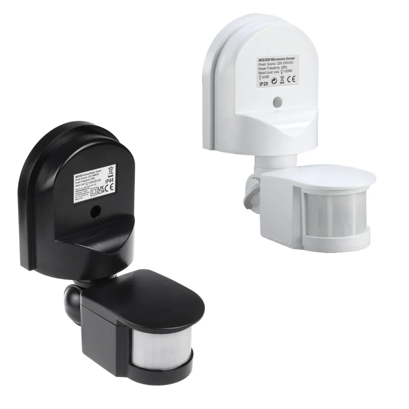 Maclean Sensor de movimiento y crepuscular de pared, 180°, max. 1200W, blanco y negro, MCE25
