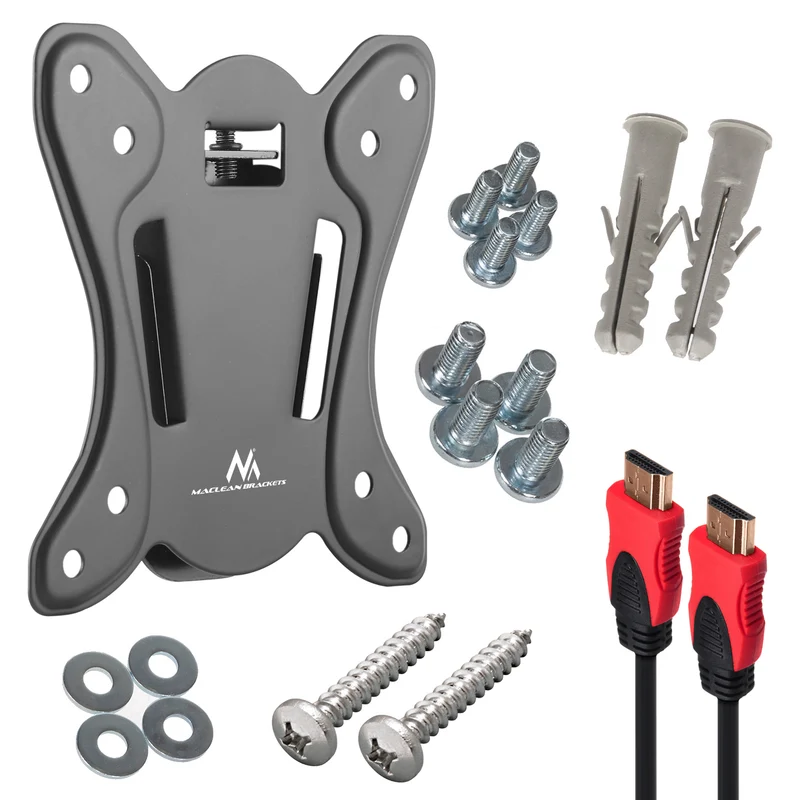 Maclean MC-715A Soporte de TV, VESA máx. 100x100, 13-27", 25kg + Cable HDMI 2.0 4K 3D UHD 1,8m cobre 48 bit