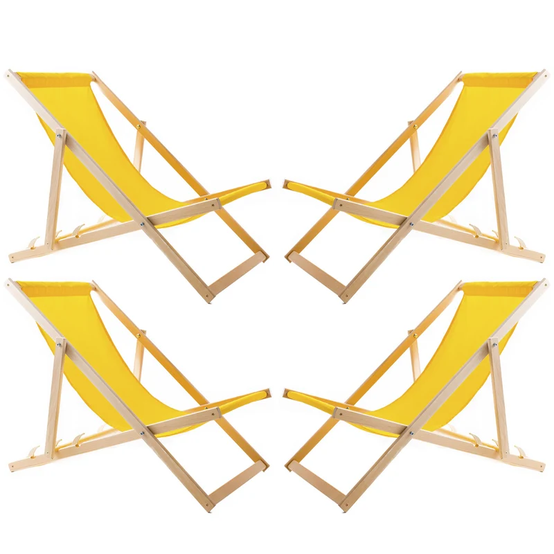 Woodok Juego de cuatro tumbonas, Tumbona plegable, Color amarillo