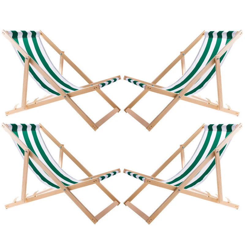 Woodok Juego de cuatro tumbonas, Tumbona plegable, Color rayas verdes