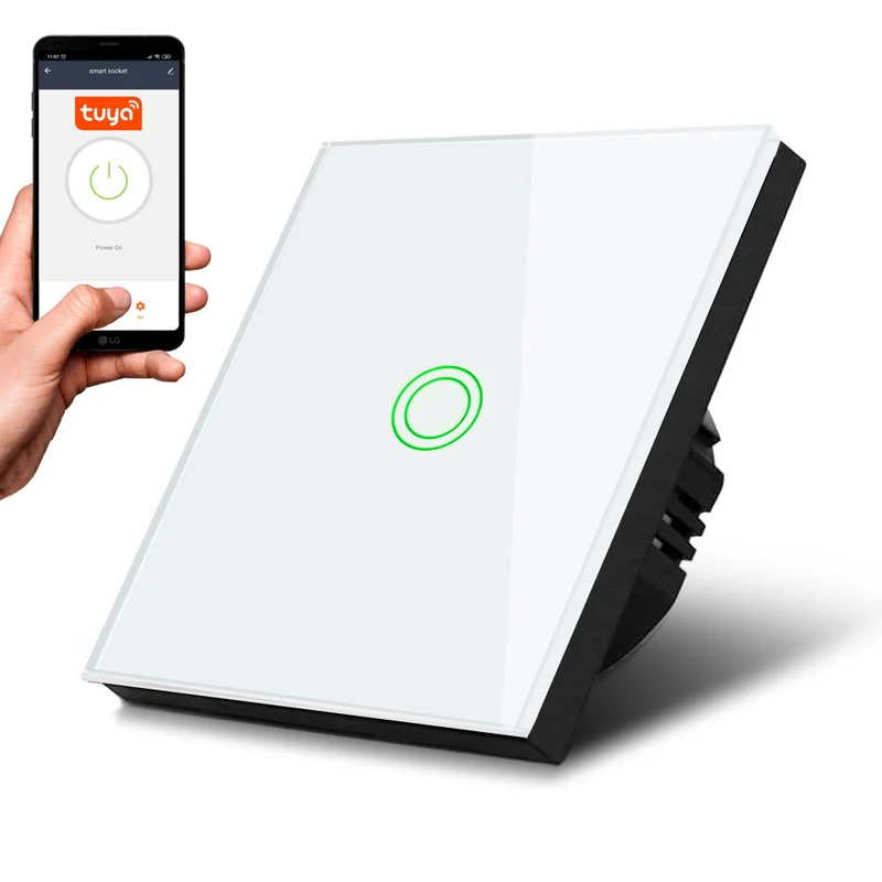 Interruptor de luz táctil Maclean, simple, SMART, Tuya APP, vidrio, blanco con iluminación de botón redondo, 86x86mm, MCE715W