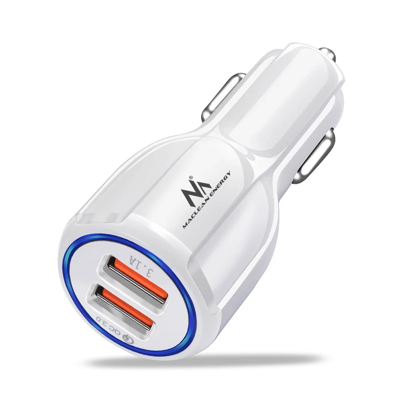 Cargador USB de 2 ranuras, encendedor de 12-24 V, carga rápida 3.0, coche 1xQC3.0 5V / 3A, 9V / 1.8A, 12V / 1.6A 1x 5V / 3.1A, cargador de teléfono móvil para automóvil