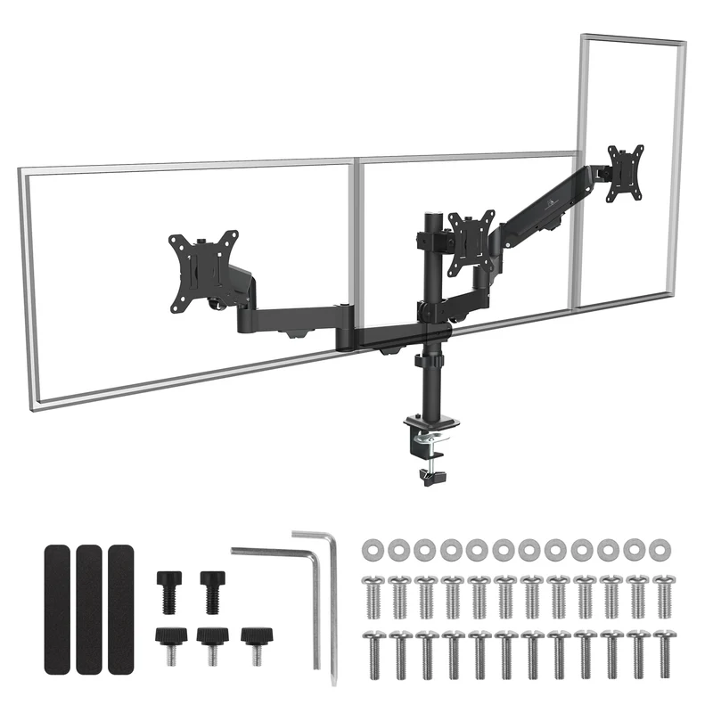 Soporte para 3 monitores Maclean, resorte de gas, 17"-27", 2-8kg, negro, MC-137