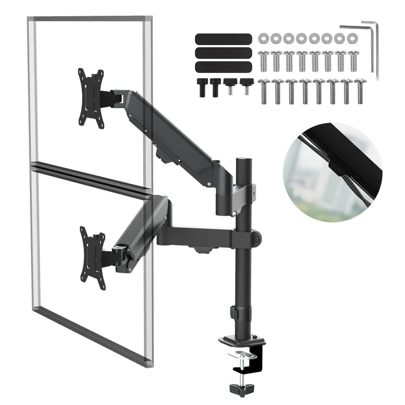 Soporte para 2 monitores Maclean, resorte de gas, 17"-32", 2-10kg, negro, MC-136