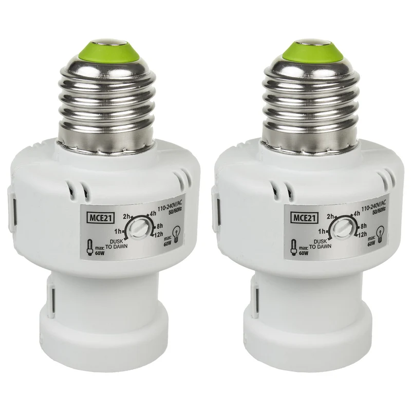 Portabombillas Maclean, E27, máx. 100W, con sensor crepuscular, temporizador, blanco, MCE21W, 2 piezas