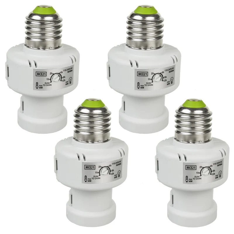 Portabombillas Maclean, E27, máx. 100W, con sensor crepuscular, temporizador, blanco, MCE21W, 4 piezas