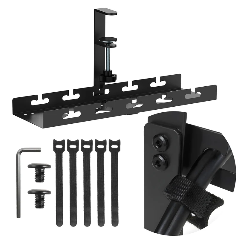 Maclean MC-105 B Organizador de cables bajo escritorio, carga máx. 5 kg, negro