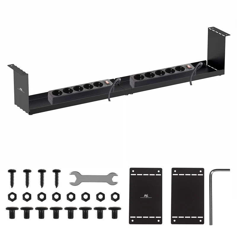 Maclean MC-107 B Organizador de cables compacto bajo escritorio, carga máx. 5 kg, negro