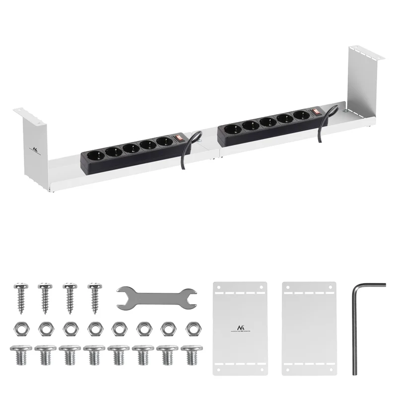 Maclean MC-107 W Organizador de cables compacto bajo escritorio, carga máx. 5 kg, blanco