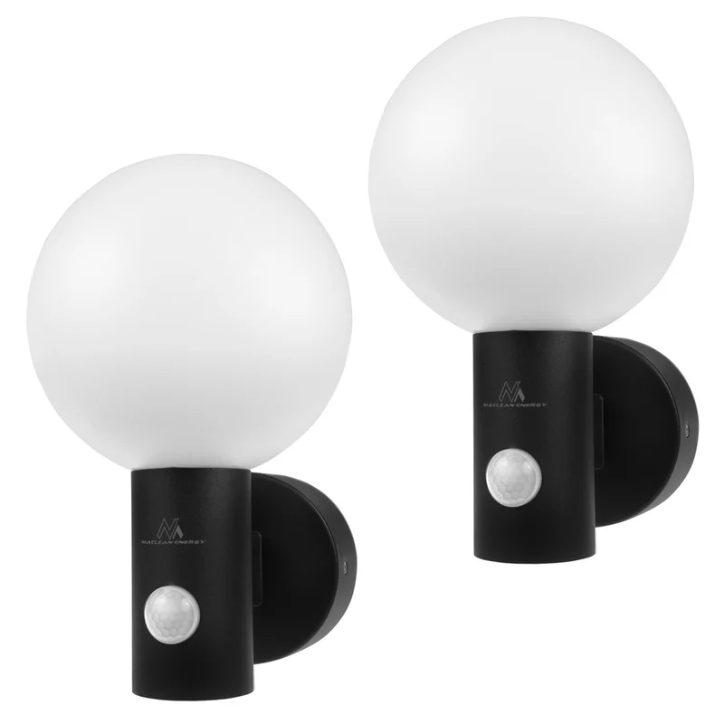 Maclean sensor de movimiento Lámpara LED, sensor de movimiento PIR, negro, 15W, IP65, 1600lm, blanco neutro (4000K) MCE515 B, 2 piezas
