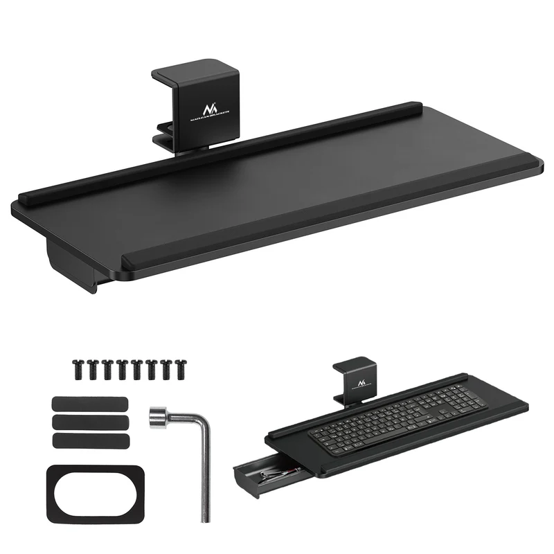 Maclean MC-108 B Soporte para teclado bajo escritorio, carga máx. 5 kg, ajustable horizontal y verticalmente, negro