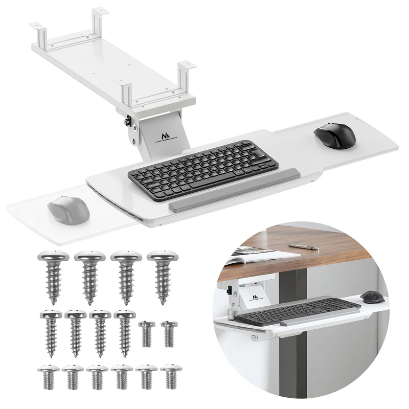 Maclean MC-156 W Soporte de teclado bajo escritorio, ajustable, máx. 5kg, blanco