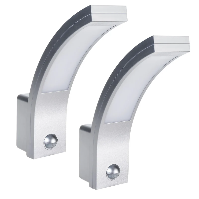Maclean sensor de movimiento Lámpara LED, sensor de movimiento PIR, plata, 10W, IP54, 750lm, blanco neutro (4000K) MCE244 S, 2 piezas