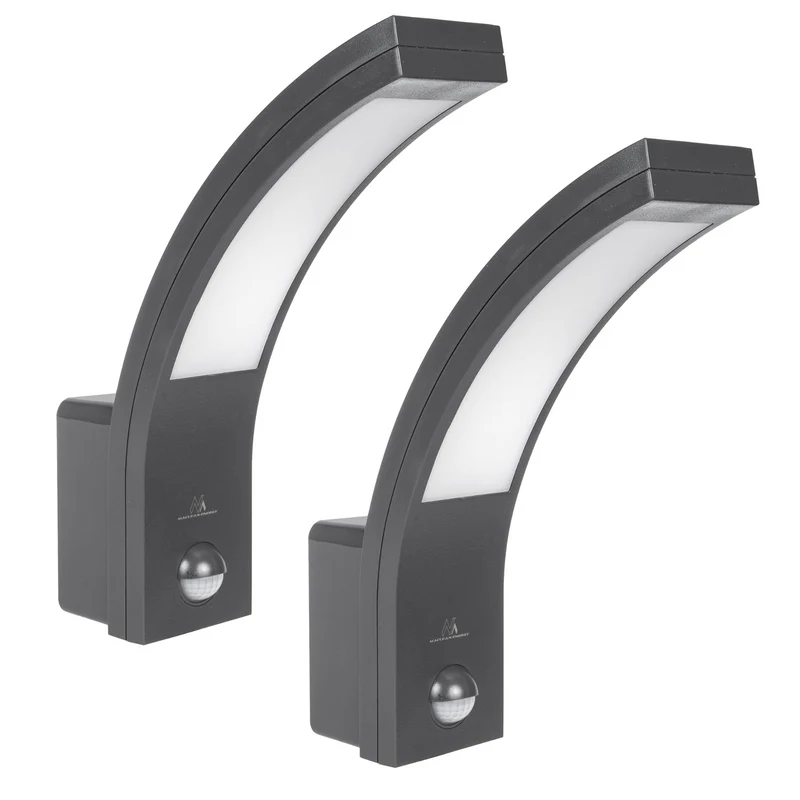 Maclean sensor de movimiento Lámpara LED, sensor de movimiento PIR, gris, 10W, IP54, 750lm, blanco neutro (4000K) MCE244 GR, 2 piezas