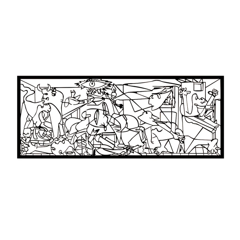 Cuadro calado, decoración mural 3D, cuadro 3D "Guernica de Pablo Picasso" 100x40cm Negro